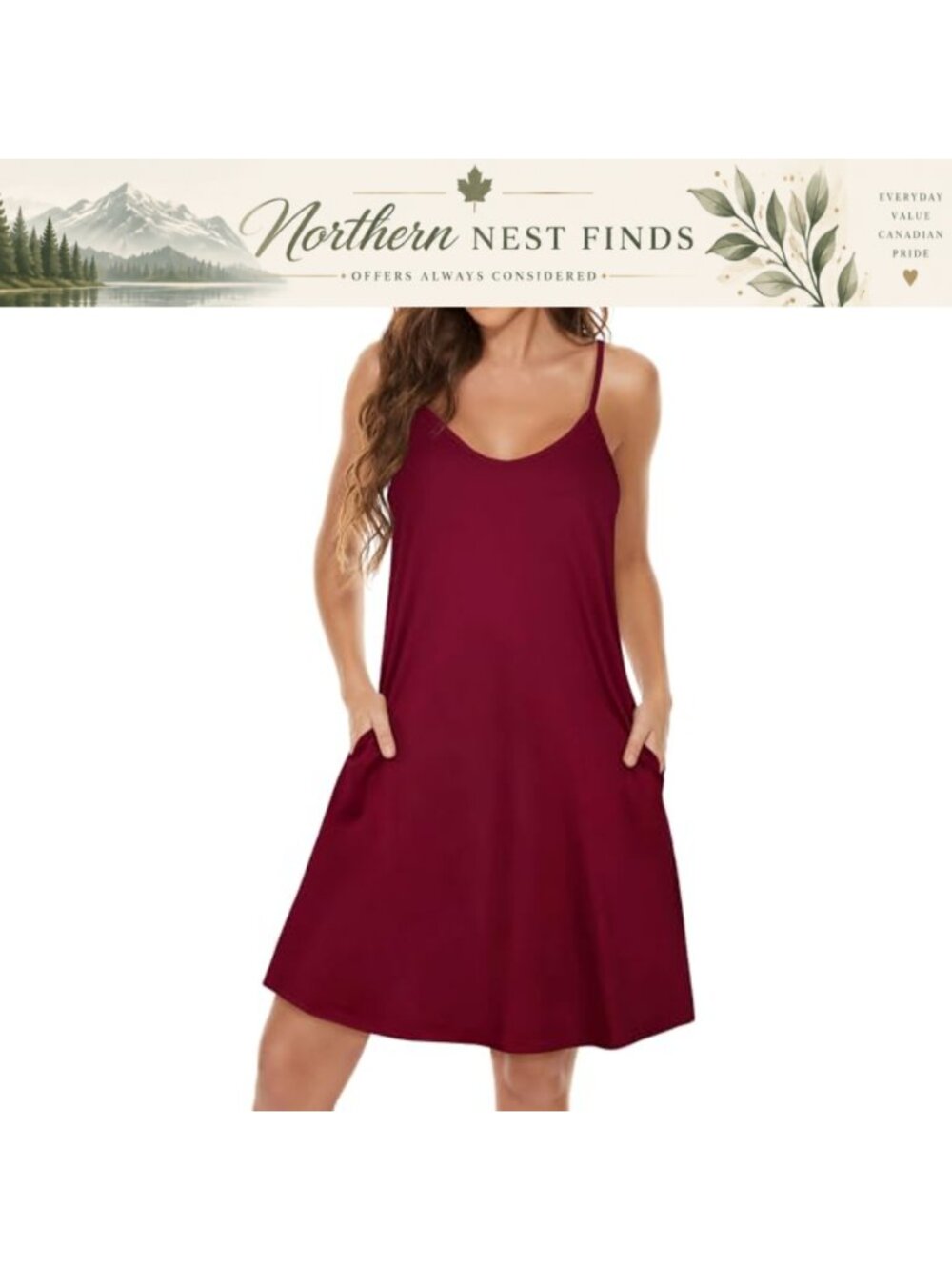 Women's Summer Spaghetti Strap Sundress Beach Cover Up with Pockets Knee Length